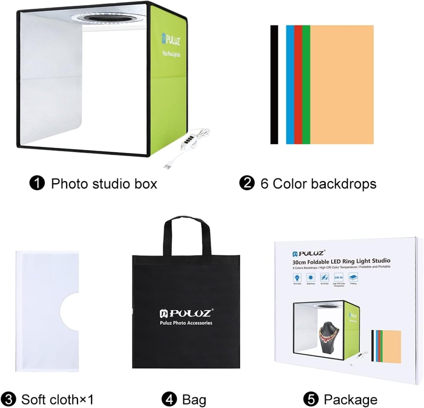 11.8" Photo Light Box, Portable Folding Light Box Photography for Product,Led Light Photo Box with 6 Colors Backdrops