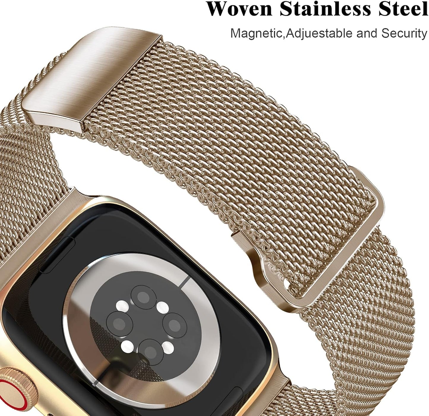 Metal Magnetic Bands Compatible for Apple Watch Band 44Mm with Case, Stainless Steel Milanese Mesh Loop Replacement Strap Compatible with Iwatch Series 10-1 SE Women Men,Light Gold