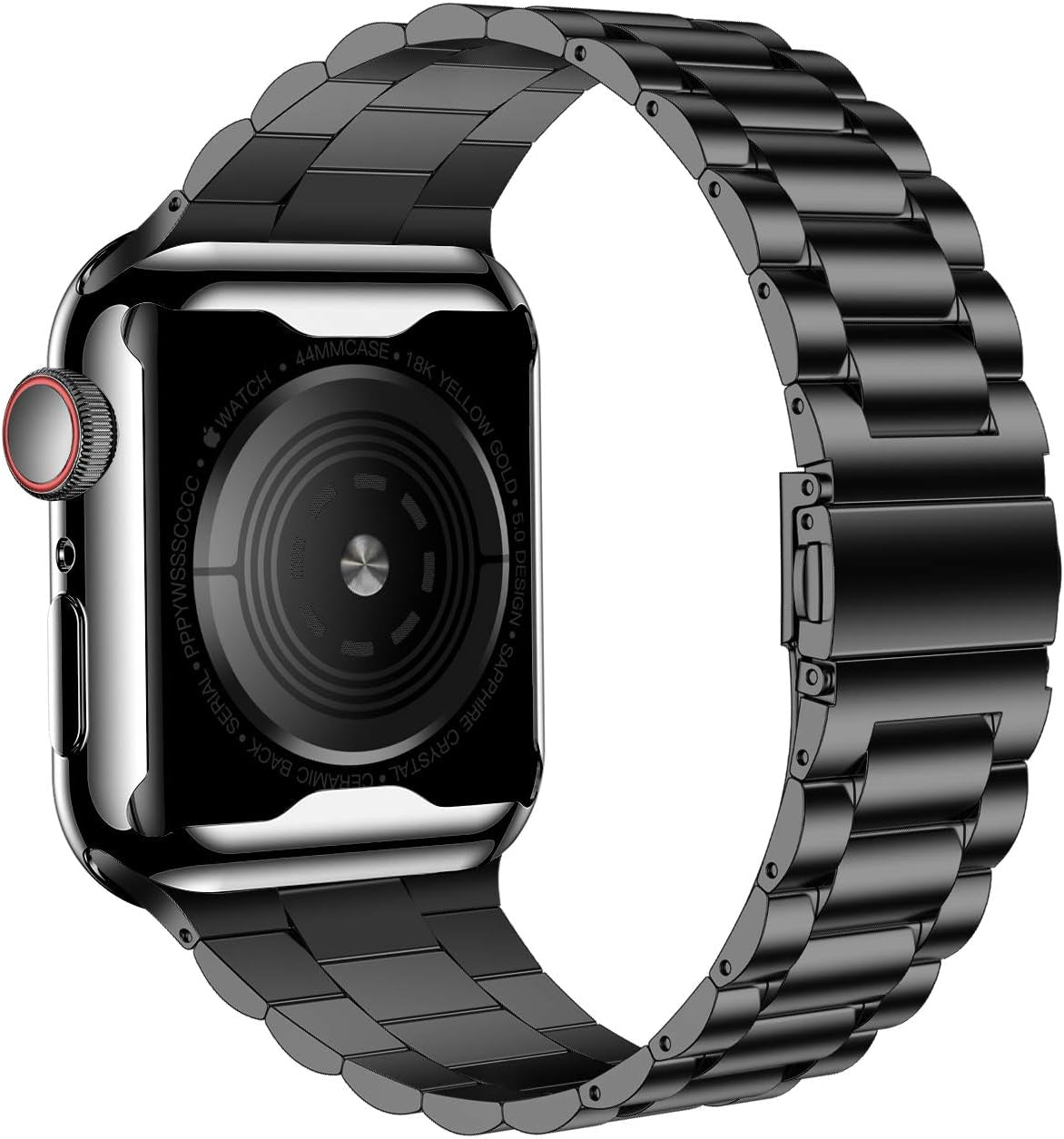 Compatible with Apple Watch Band 45Mm Series 9 8 7, Upgraded Stainless Steel Band with Iwatch Screen Protector Case for Men Women Black/Black