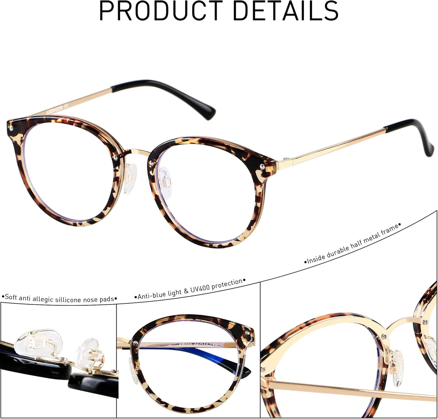 Oversized Blue Light Blocking Glasses Women Big round Computer Fake Bluelight Blocker Circle Frame Leopard