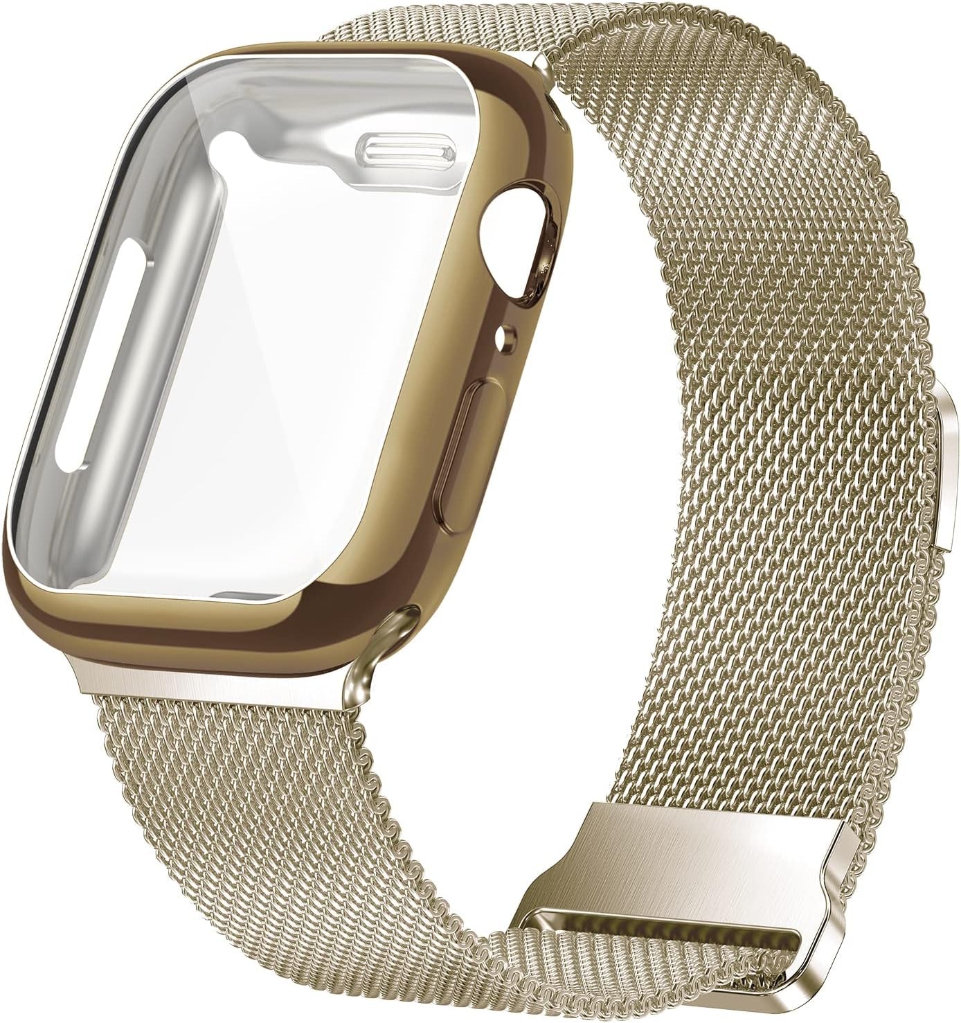 Metal Magnetic Bands Compatible for Apple Watch Band 44Mm with Case, Stainless Steel Milanese Mesh Loop Replacement Strap Compatible with Iwatch Series 10-1 SE Women Men,Light Gold