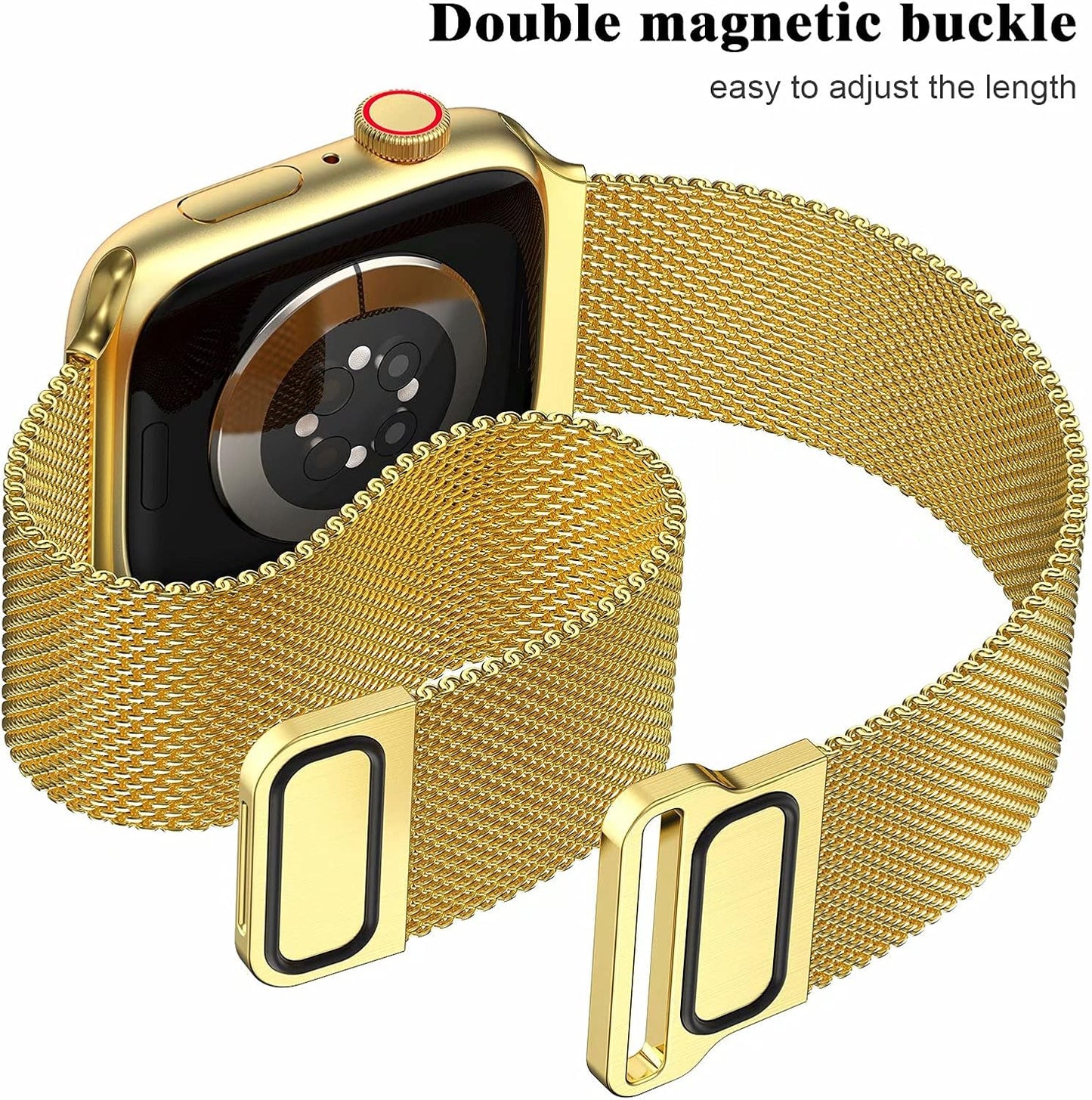 Metal Magnetic Bands Compatible for Apple Watch Band 38Mm with Case, Stainless Steel Milanese Mesh Loop Replacement Strap Compatible with Iwatch Series 10/9/8/7/6/5/4/3/2/1 SE Women Men, Gold