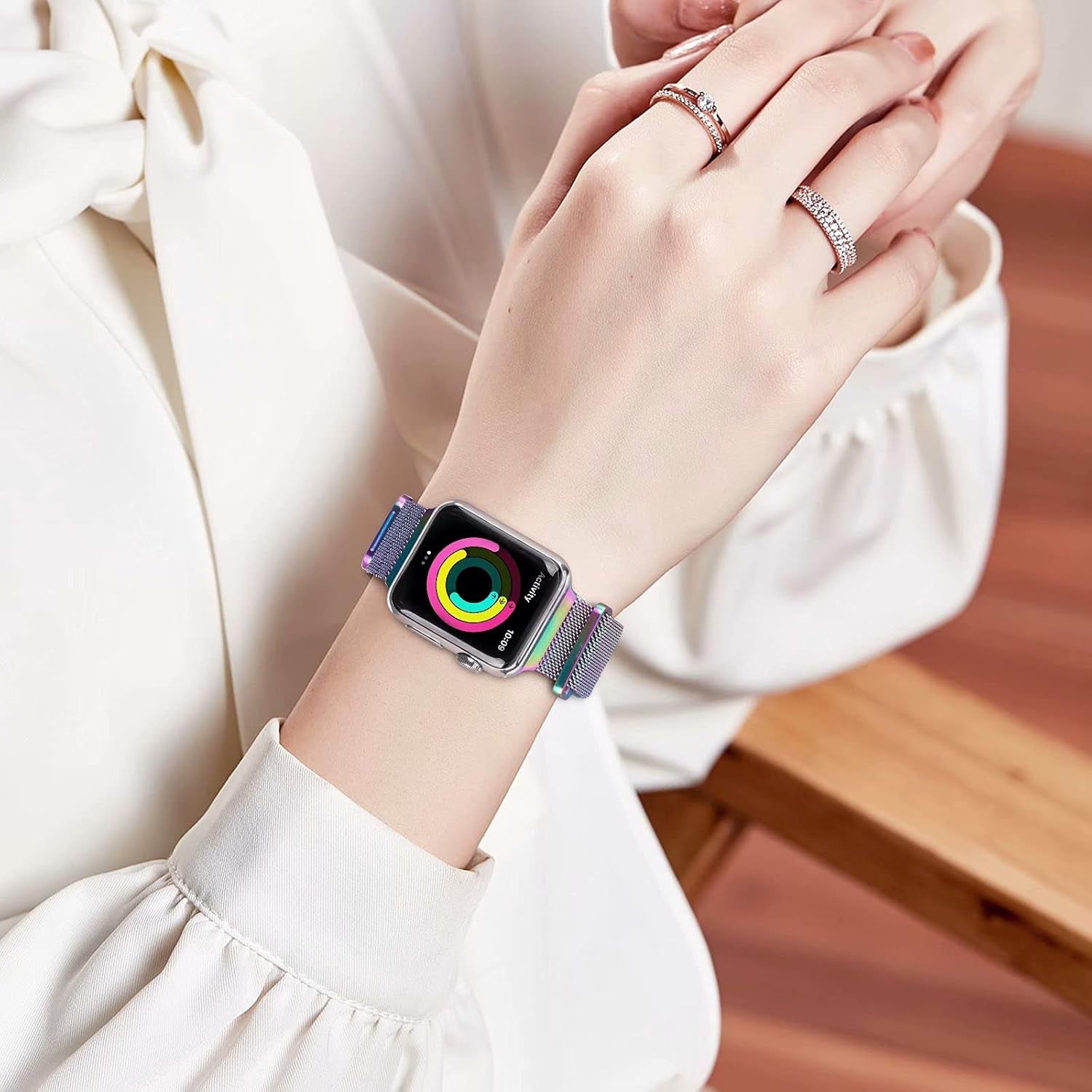 Metal Magnetic Bands Compatible for Apple Watch Band 42Mm with Case, Stainless Steel Milanese Mesh Loop Replacement Strap Compatible with Iwatch Series 10-1 SE Women Men,Colorful