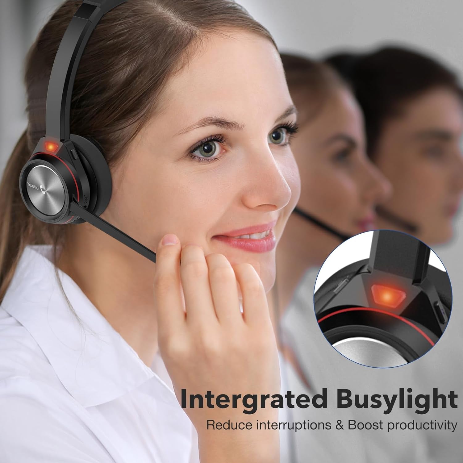 Wireless Bluetooth Headset for Pc/Office - Noise-Cancelling Microphone with Mute & Busy Light, 30H Talk Time, Compatible with Teams/Zoom/3Cx Online Meetings (Y891BT Black)
