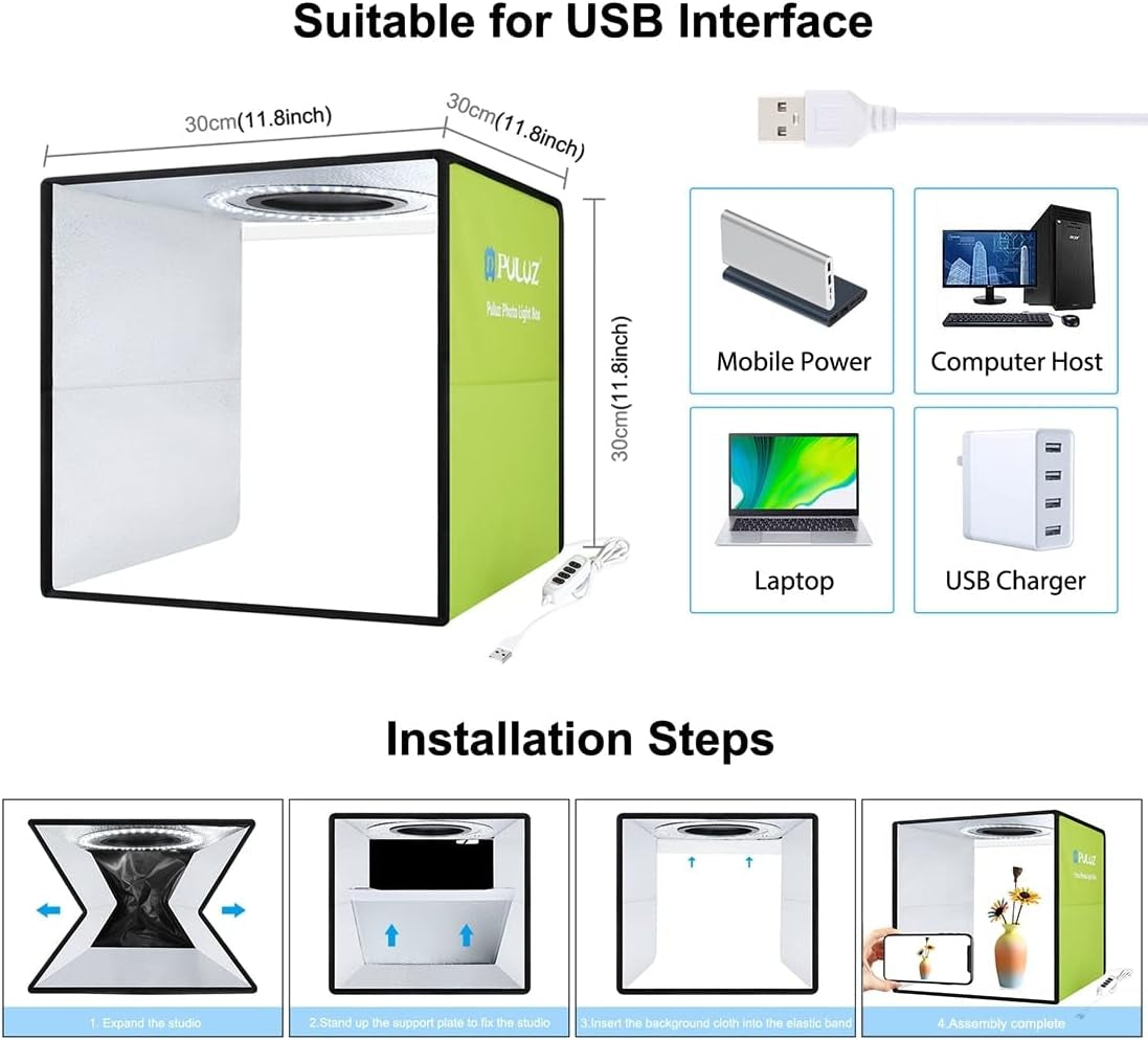 11.8" Photo Light Box, Portable Folding Light Box Photography for Product,Led Light Photo Box with 6 Colors Backdrops
