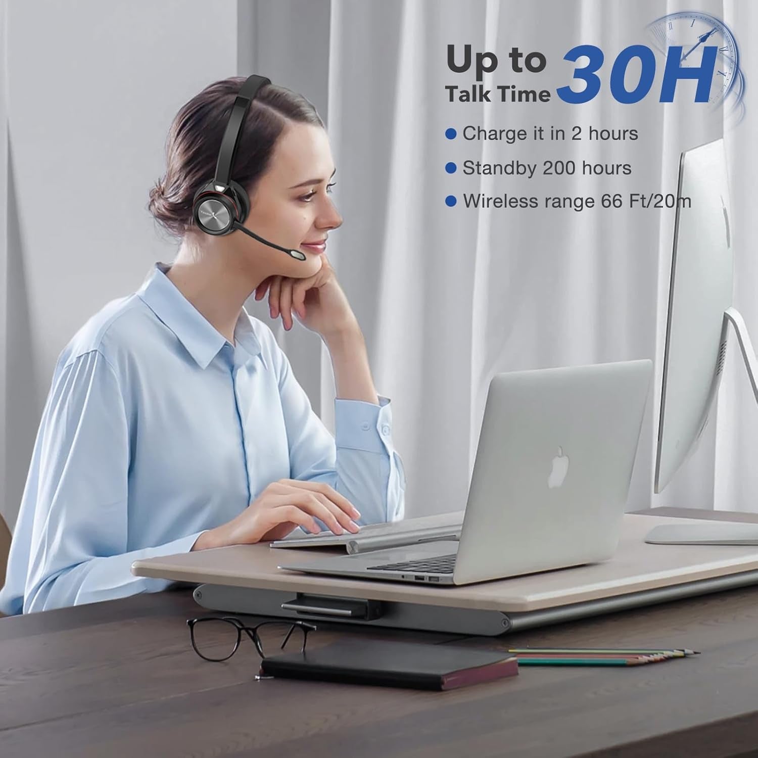 Wireless Bluetooth Headset for Pc/Office - Noise-Cancelling Microphone with Mute & Busy Light, 30H Talk Time, Compatible with Teams/Zoom/3Cx Online Meetings (Y891BT Black)