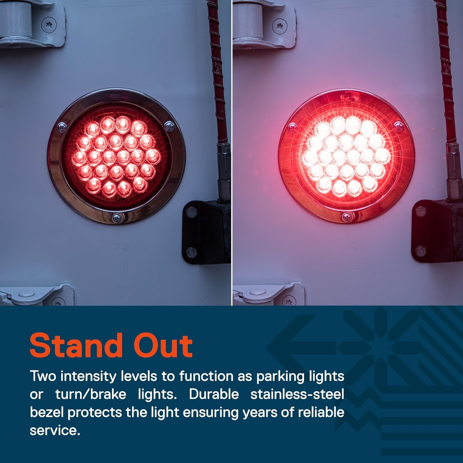 TRUE MODS 2Pc 4" Inch round 10 LED Trailer Tail Lights [DOT FMVSS 108] [SAE STI] [Stainless Steel Chrome Bezel & Connector Plug] Stop Brake Lights Compatible with Jeep TJ Semi Truck RV Flatbed Camper