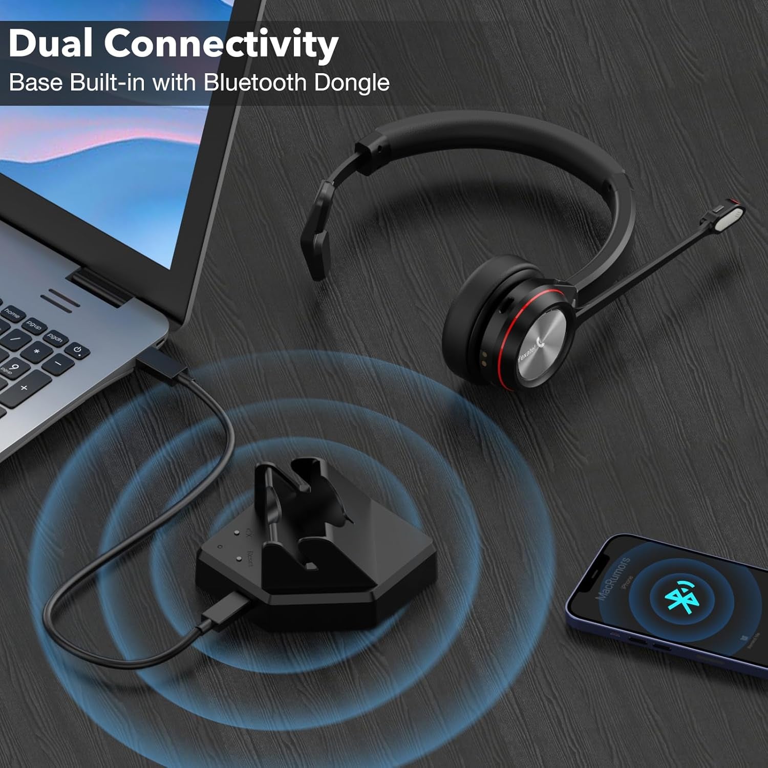 Wireless Bluetooth Headset for Pc/Office - Noise-Cancelling Microphone with Mute & Busy Light, 30H Talk Time, Compatible with Teams/Zoom/3Cx Online Meetings (Y891BT Black)