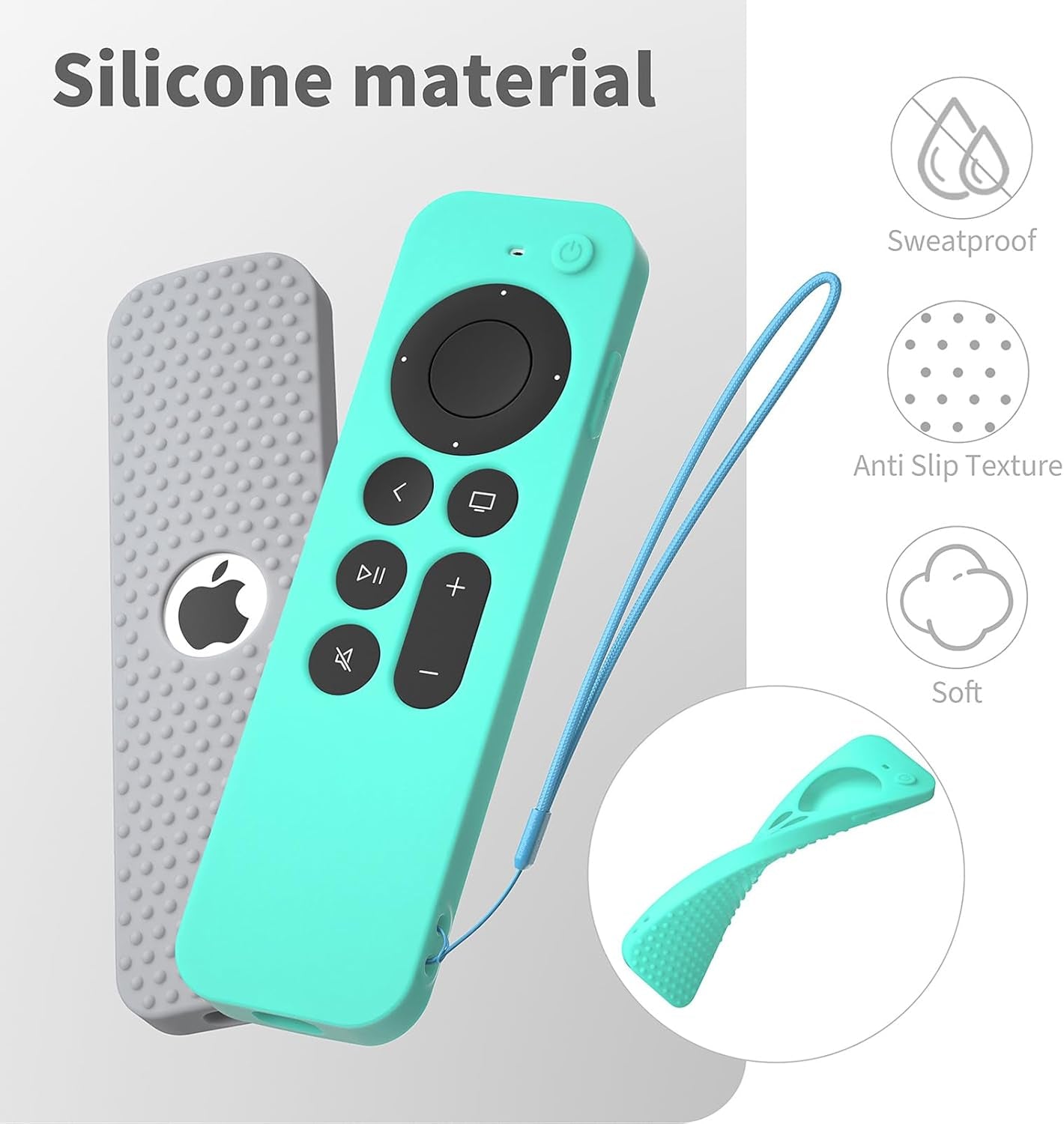 Silicone Cover Compatible with Apple TV Siri Remote 3Rd 2023 Shockproof Protective Case for Apple TV 4K 2Nd 2021 Remote Sleeve with Lanyard(Mint Green)