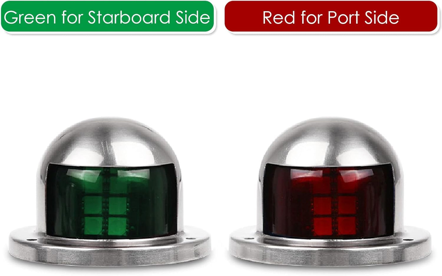 One Pair LED Navigation Lights Red and Green Lights Marine Sailing Signal Lights Stainless Steel 12V Bow Side Port Starboard for Boating Fishing Yacht, Pontoons, Chandlery Boat