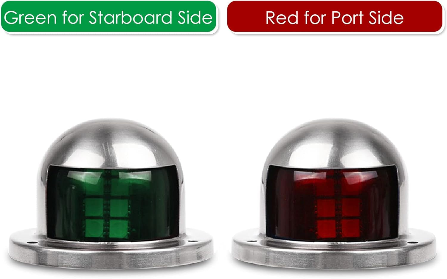 One Pair LED Navigation Lights Red and Green Lights Marine Sailing Signal Lights Stainless Steel 12V Bow Side Port Starboard for Boating Fishing Yacht, Pontoons, Chandlery Boat