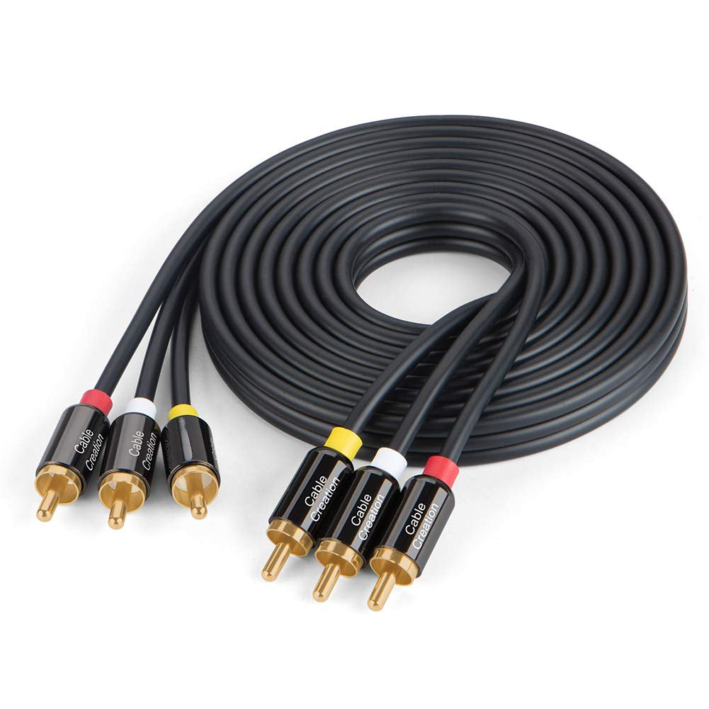 Audio Video RCA Cable, 10FT 3RCA to 3RCA Composite AV Cable Compatible with Set-Top Box, Speaker, Amplifier, DVD Player, 24K Gold Plated