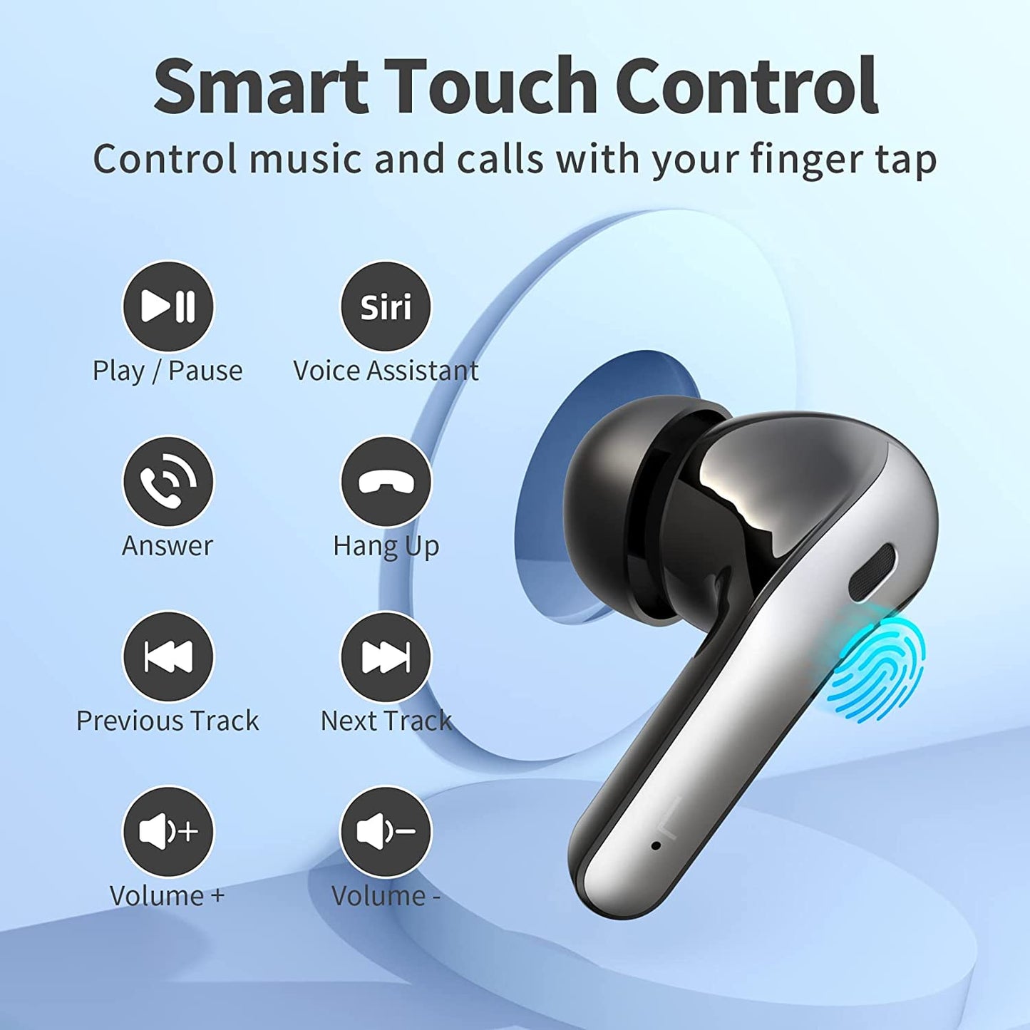 Remote Case Compatible Withr Bluetooth Headphones True Wireless Earbuds 60H Playback LED Power Display Earphones with Wireless Charging Case IPX5 Waterproof In-Ear Ear- Black