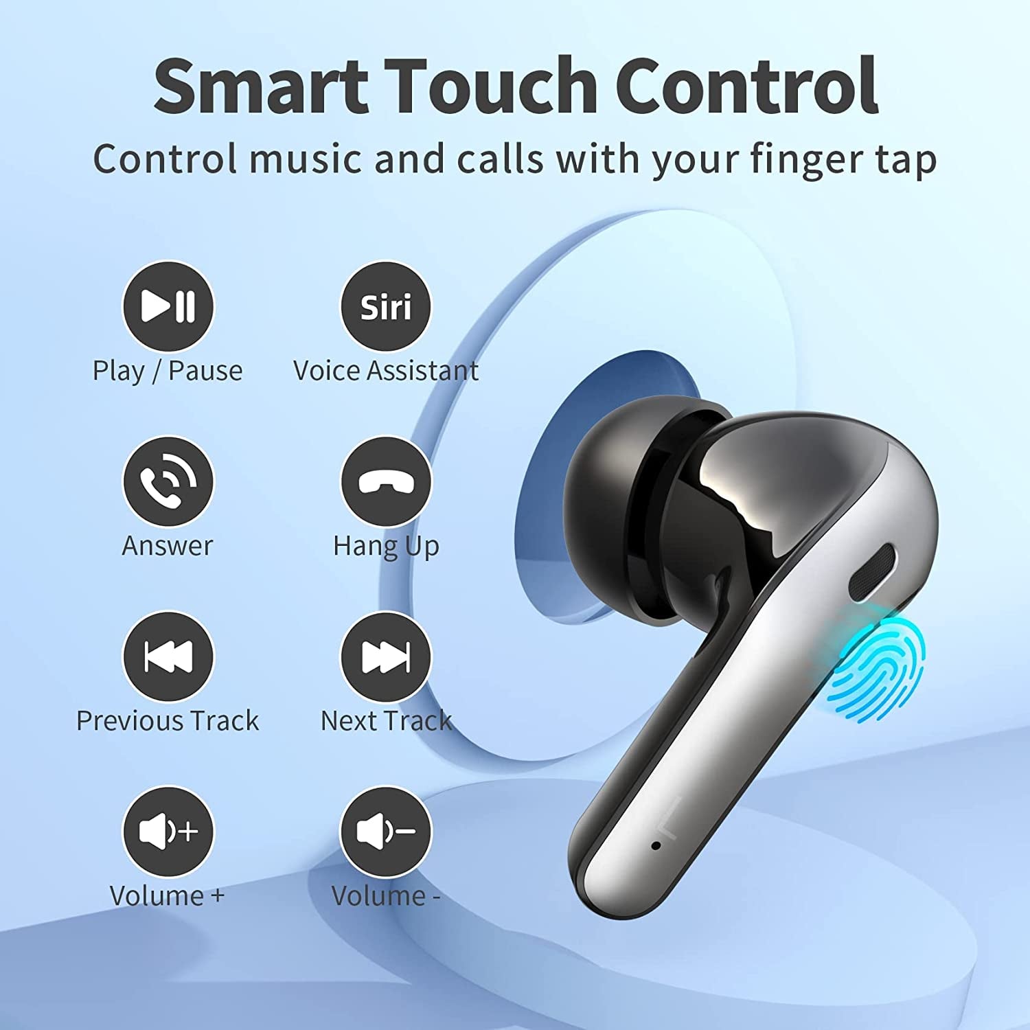 Remote Case Compatible Withr Bluetooth Headphones True Wireless Earbuds 60H Playback LED Power Display Earphones with Wireless Charging Case IPX5 Waterproof In-Ear Ear- Black
