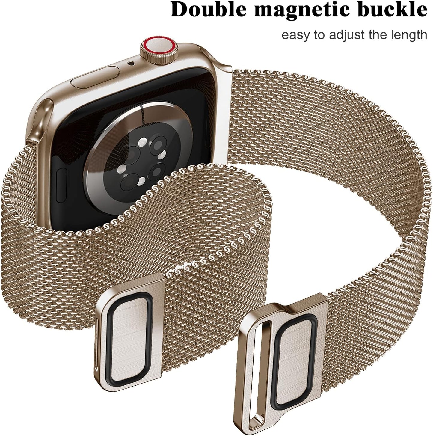 Metal Magnetic Bands Compatible for Apple Watch Band 44Mm with Case, Stainless Steel Milanese Mesh Loop Replacement Strap Compatible with Iwatch Series 10-1 SE Women Men,Light Gold