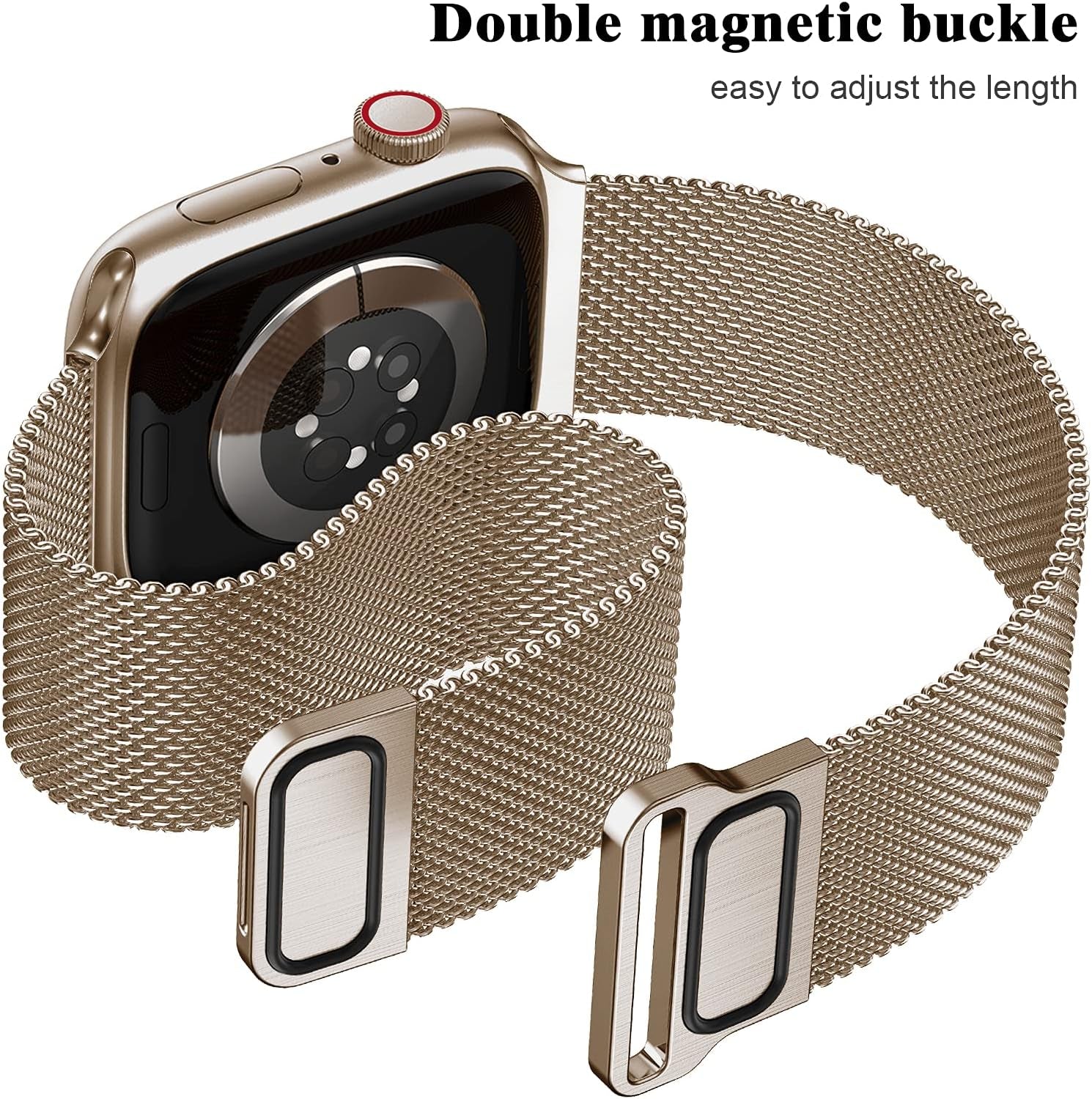 Metal Magnetic Bands Compatible for Apple Watch Band 44Mm with Case, Stainless Steel Milanese Mesh Loop Replacement Strap Compatible with Iwatch Series 10-1 SE Women Men,Light Gold