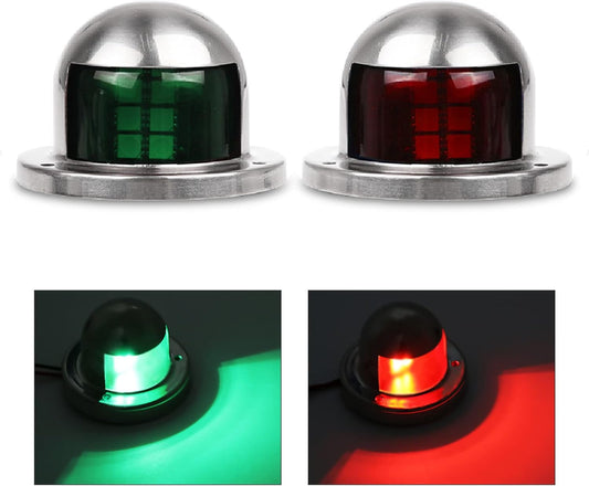 One Pair LED Navigation Lights Red and Green Lights Marine Sailing Signal Lights Stainless Steel 12V Bow Side Port Starboard for Boating Fishing Yacht, Pontoons, Chandlery Boat