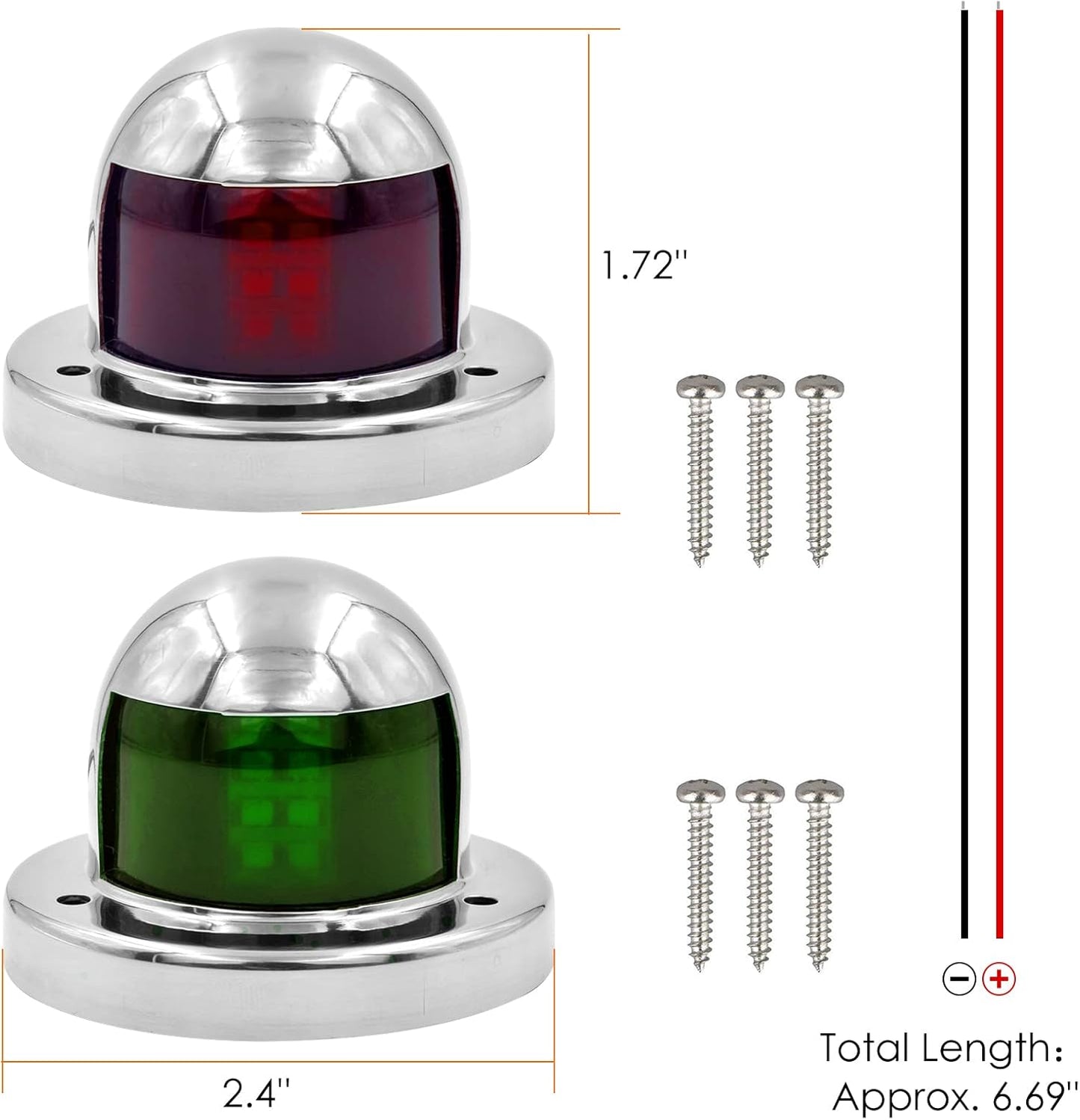 One Pair LED Navigation Lights Red and Green Lights Marine Sailing Signal Lights Stainless Steel 12V Bow Side Port Starboard for Boating Fishing Yacht, Pontoons, Chandlery Boat