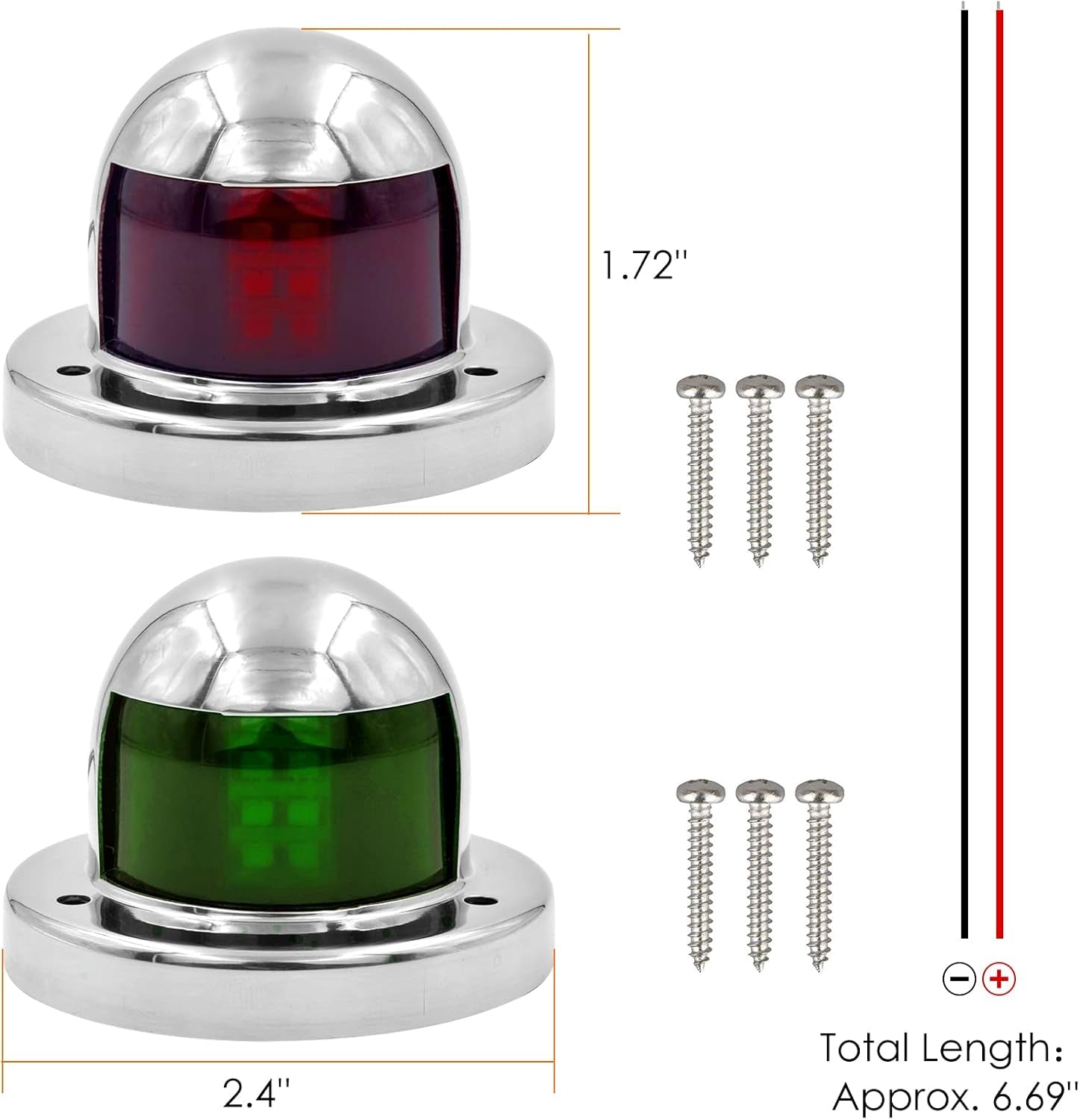 One Pair LED Navigation Lights Red and Green Lights Marine Sailing Signal Lights Stainless Steel 12V Bow Side Port Starboard for Boating Fishing Yacht, Pontoons, Chandlery Boat