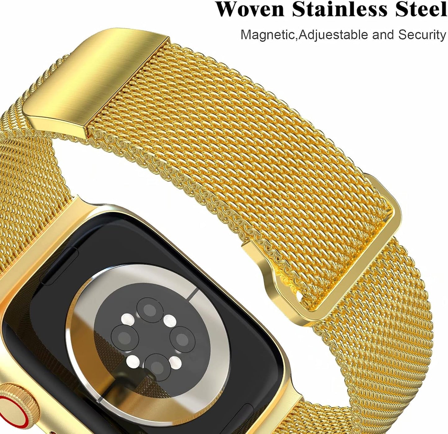 Metal Magnetic Bands Compatible for Apple Watch Band 38Mm with Case, Stainless Steel Milanese Mesh Loop Replacement Strap Compatible with Iwatch Series 10/9/8/7/6/5/4/3/2/1 SE Women Men, Gold