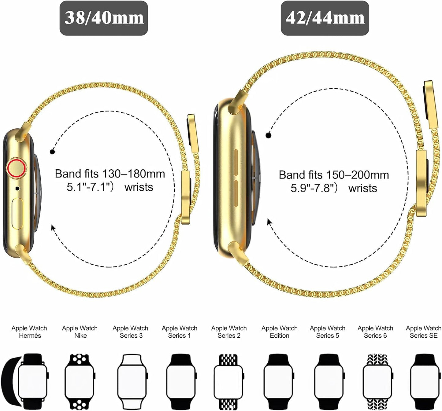 Metal Magnetic Bands Compatible for Apple Watch Band 38Mm with Case, Stainless Steel Milanese Mesh Loop Replacement Strap Compatible with Iwatch Series 10/9/8/7/6/5/4/3/2/1 SE Women Men, Gold