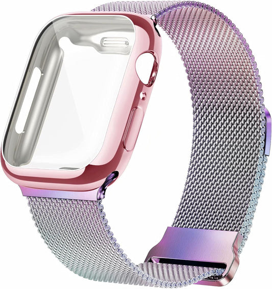 Metal Magnetic Bands Compatible for Apple Watch Band 42Mm with Case, Stainless Steel Milanese Mesh Loop Replacement Strap Compatible with Iwatch Series 10-1 SE Women Men,Colorful