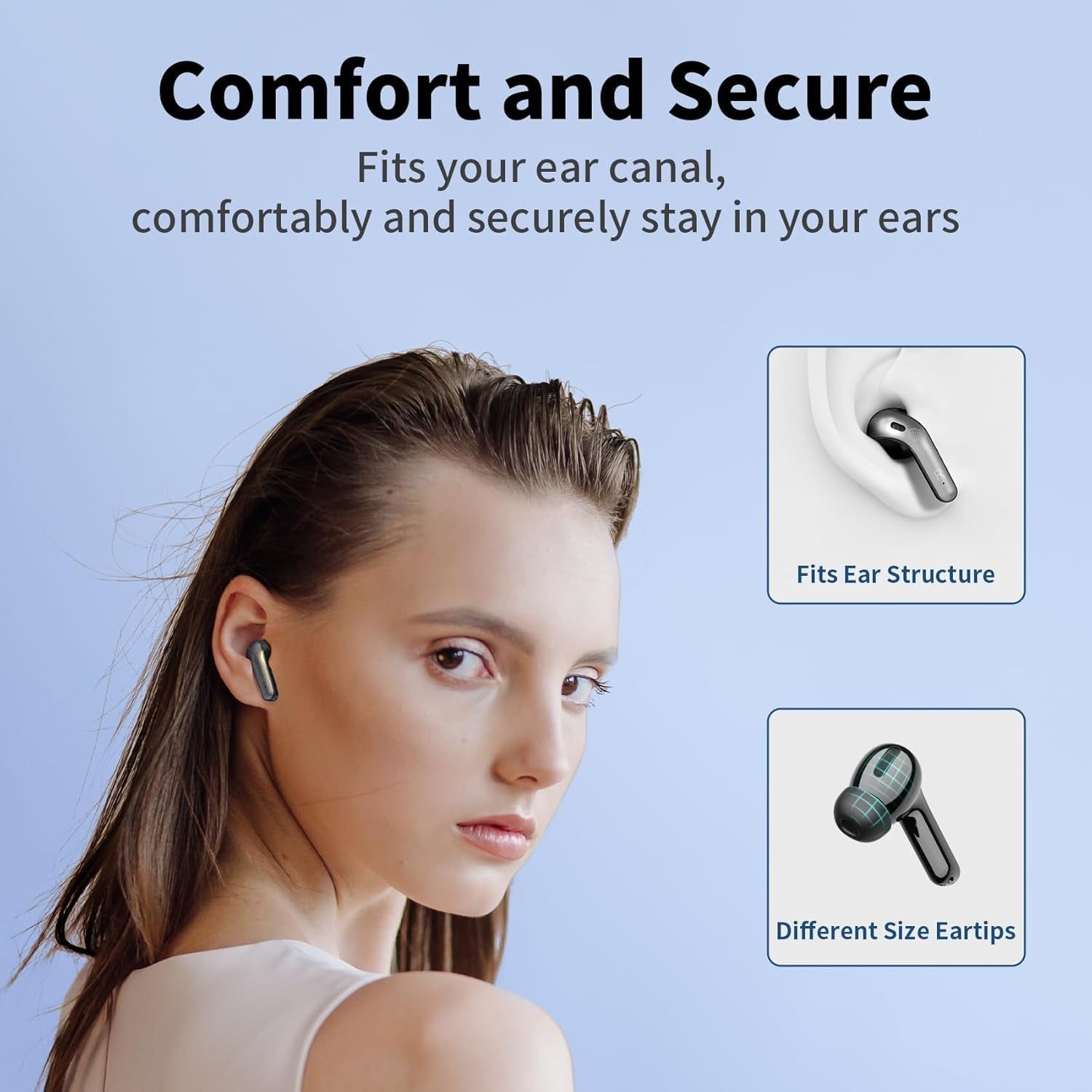Remote Case Compatible Withr Bluetooth Headphones True Wireless Earbuds 60H Playback LED Power Display Earphones with Wireless Charging Case IPX5 Waterproof In-Ear Ear- Black