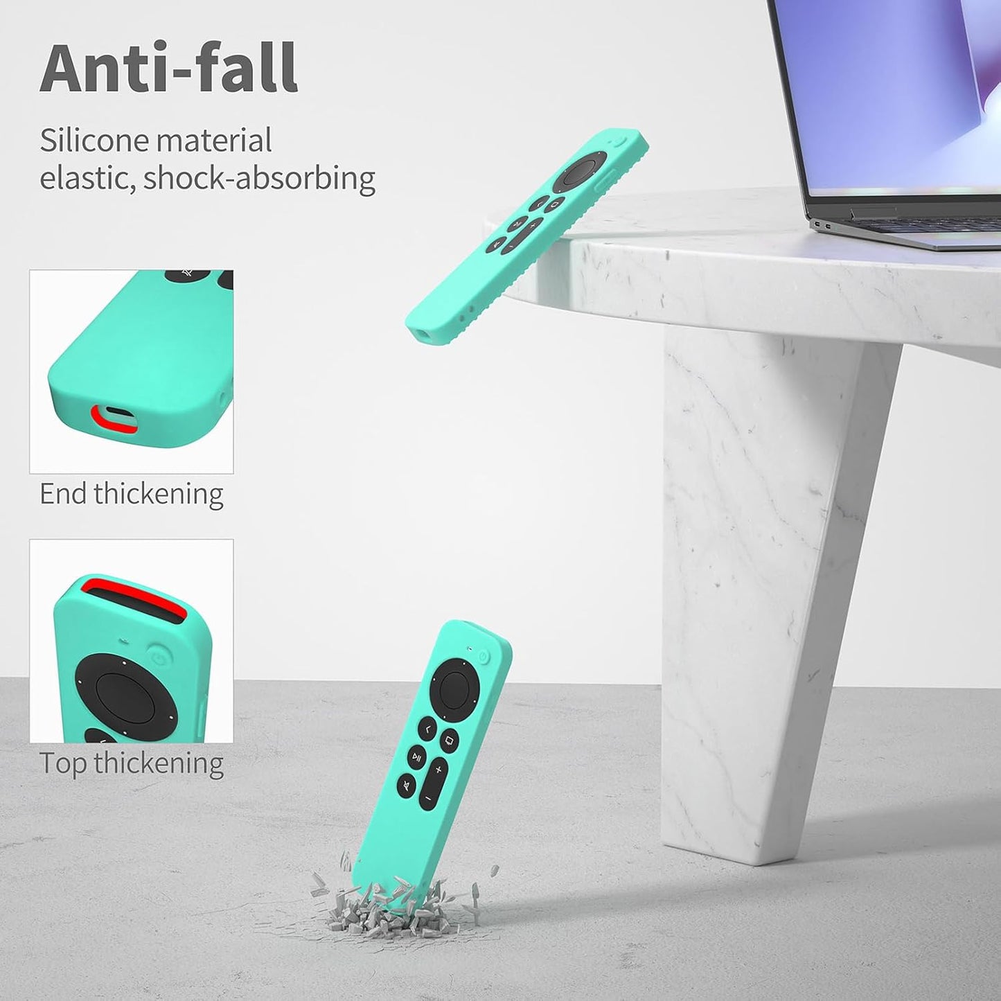 Silicone Cover Compatible with Apple TV Siri Remote 3Rd 2023 Shockproof Protective Case for Apple TV 4K 2Nd 2021 Remote Sleeve with Lanyard(Mint Green)