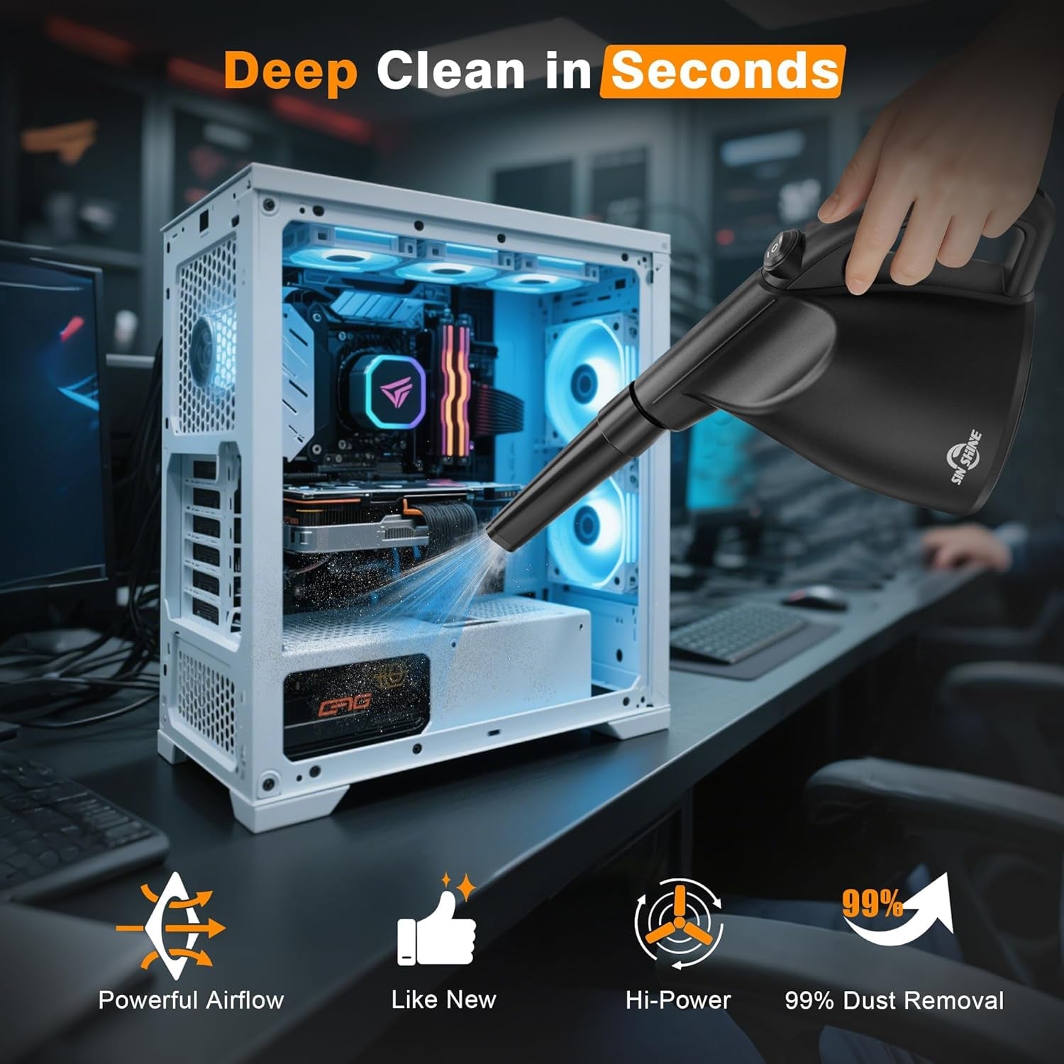 - Compressed Air 3.0- Multi-Use Electric Air Duster for Cleaning Dust, Hairs, Crumbs, Scraps for Laptop, Computer, Replaces Compressed Air Cans & Canned Air (Inky)