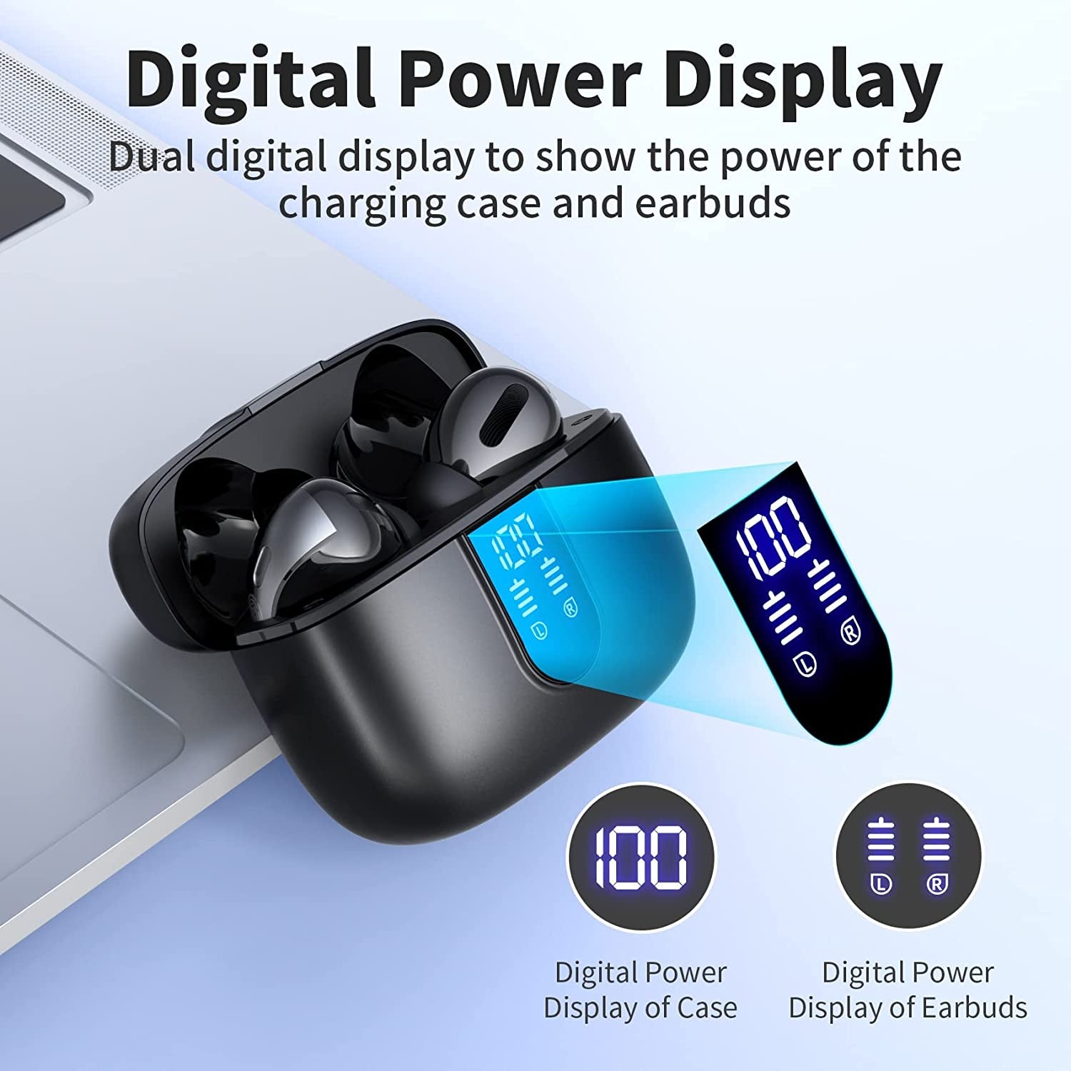 Remote Case Compatible Withr Bluetooth Headphones True Wireless Earbuds 60H Playback LED Power Display Earphones with Wireless Charging Case IPX5 Waterproof In-Ear Ear- Black